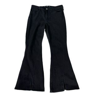 Hollister Jeans High Rise Flare Women's Size 31 Black Slit Hem soft stretch